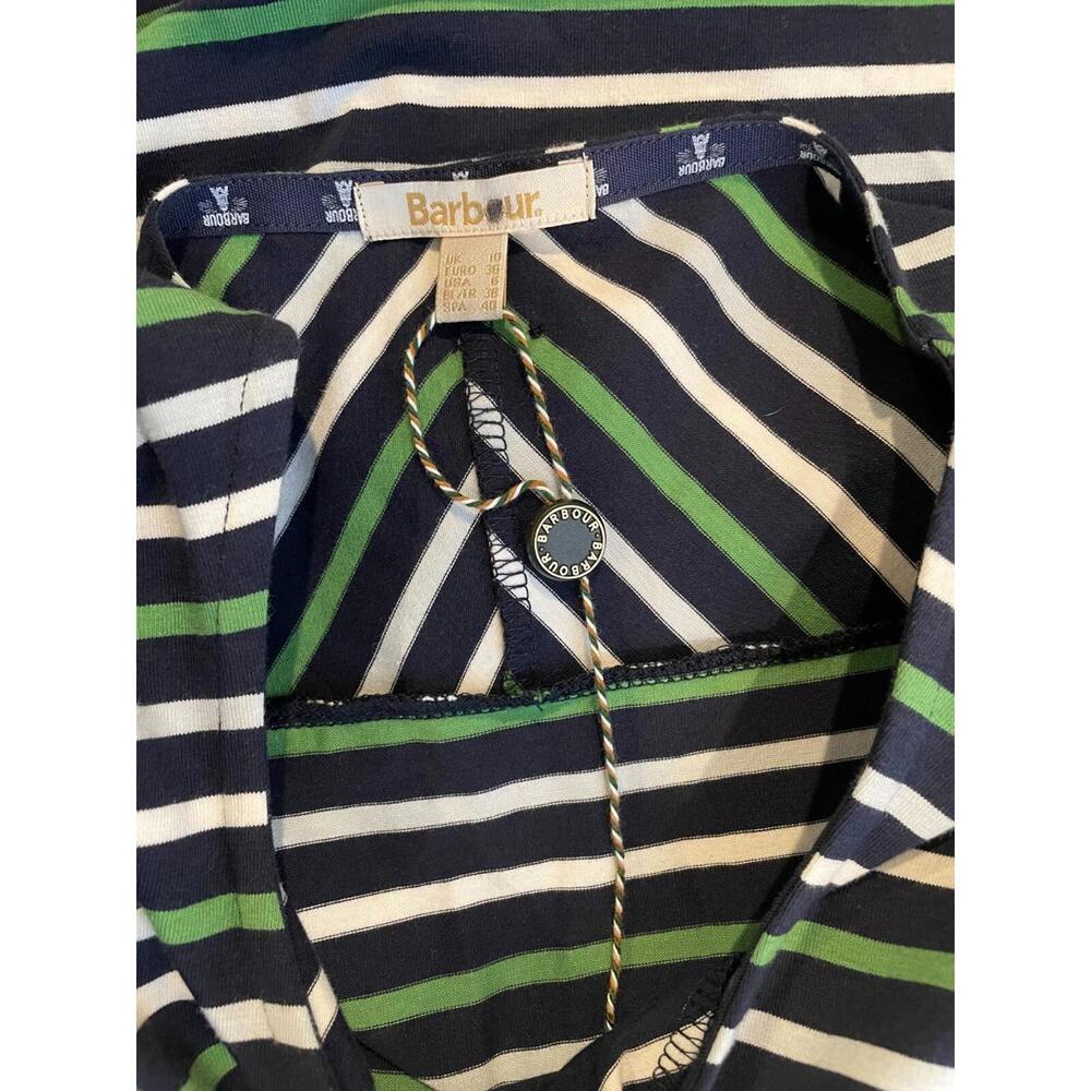Barbour Littlehampton Dress Striped Jersey Short Sleeve Size 6 Navy Blue Green - Picture 7 of 9